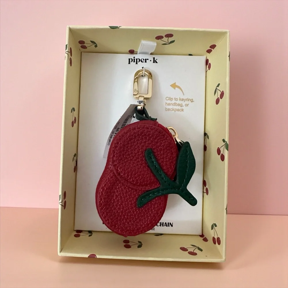 Piper K Cherry Keychain - Bag Charm Ear Bud Case | Coin Purse in New Gift‎ Box